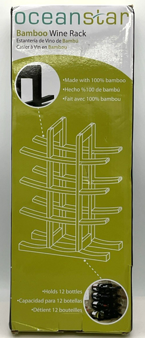 Unused Oceanstar Black Bamboo Countertop Wine Rack Holds 12 Bottles Unassembled