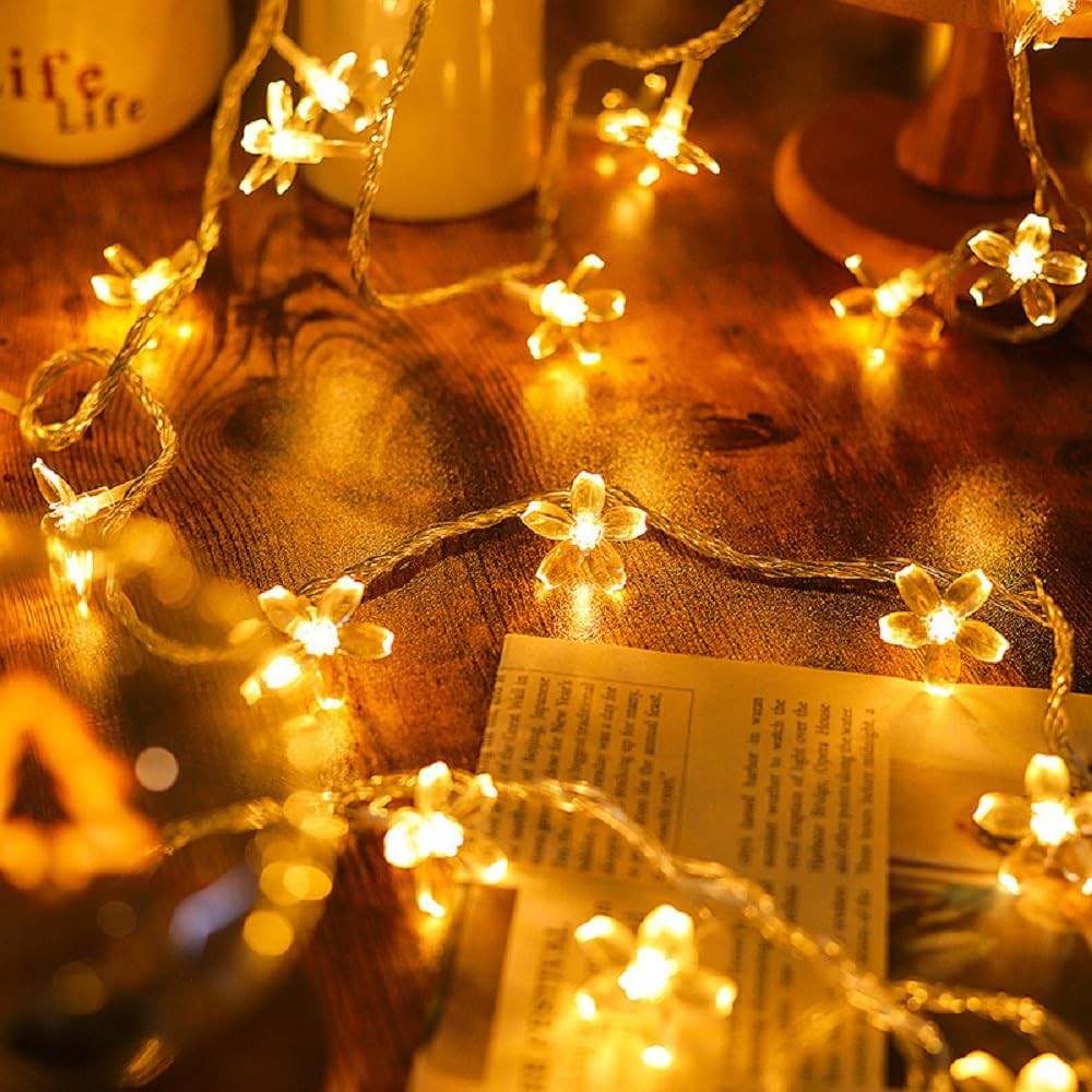 Flower String Lights Plug in 16ft 50 LED Cherry Blossom Fairy String Lights