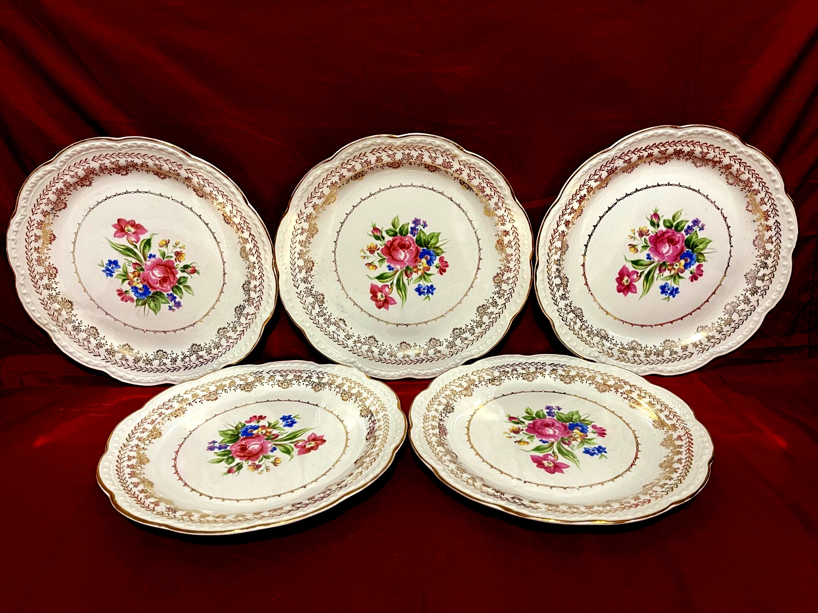 Stetson American Beauty 22Kt Gold Trim Floral Dinner Plates 10 1/4″ (Set Of 5)