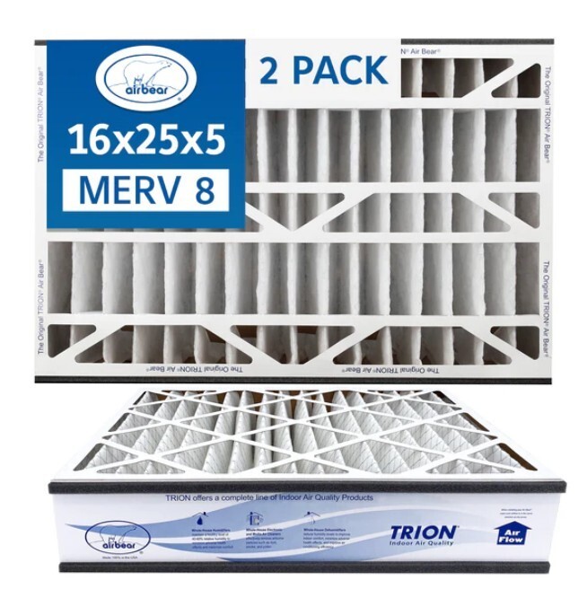 Trion Air Bear 255649-105 (2 Pack)- Pleated Furnace Air Filter 16″x25″x5″ MERV 8