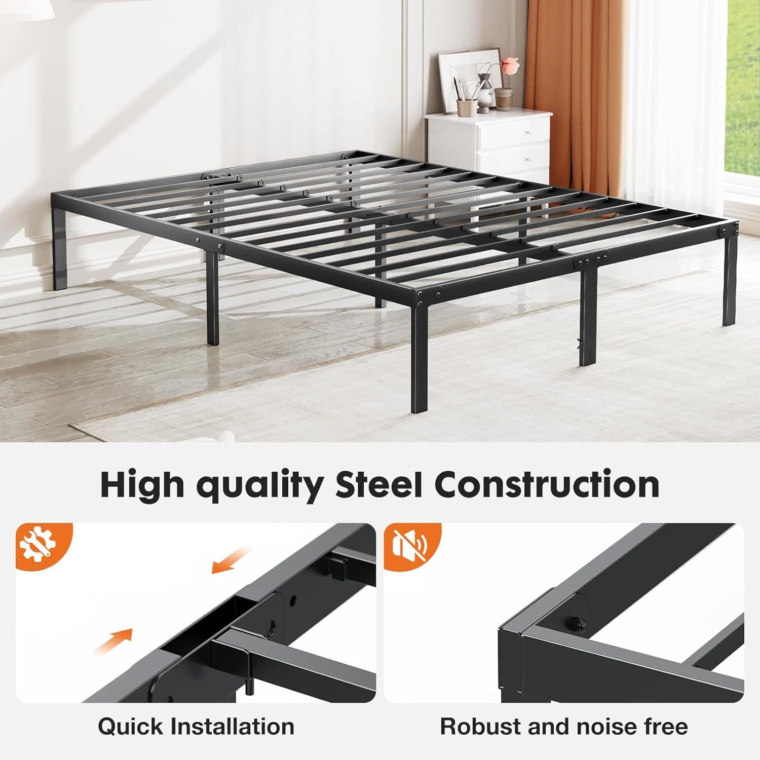 Metal Platform Bed Frame Queen King Full Size Sturdy Steel Slat Support Bedstead