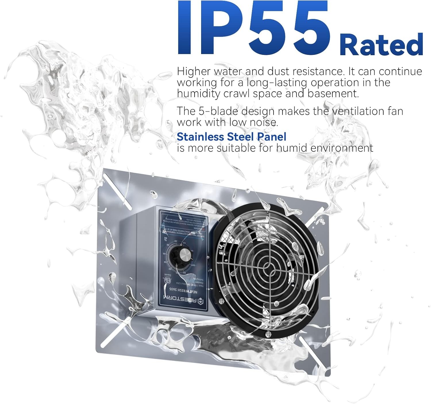 Abestorm 260CFM Crawl Space Ventilation Fan IP-55 Rated Vent Fan with Humidistat