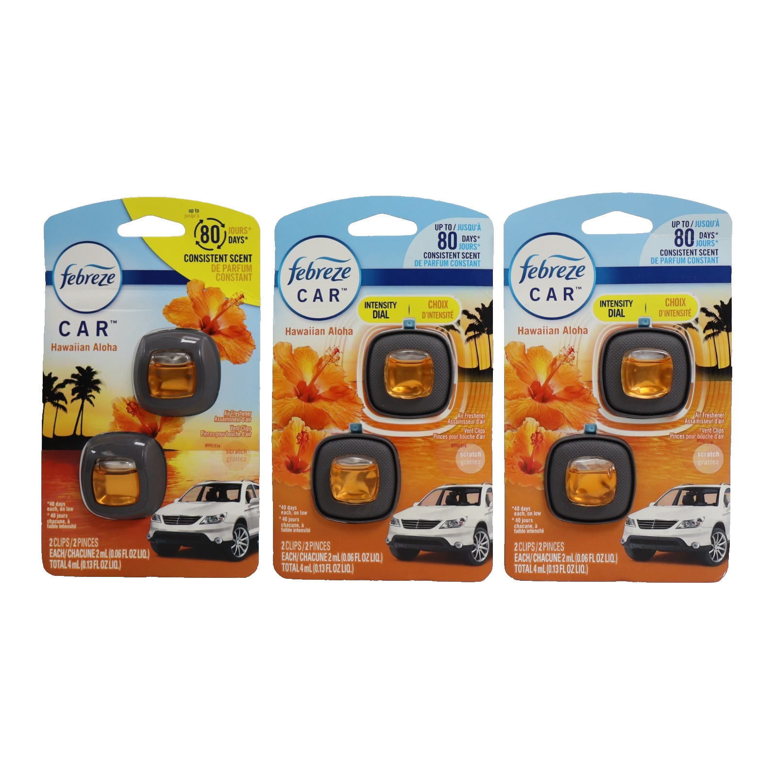 3 PACK Febreze Car Air Fresheners, Hawaiian Aloha, Odor Eliminator Vent Clips
