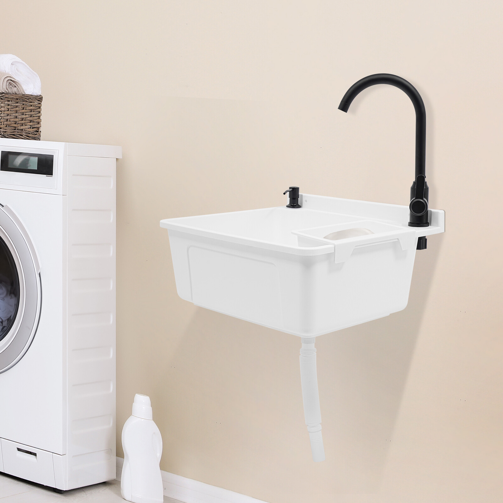 20.08*17.52*9.45in White PP& Aluminum Alloy Wallmounted Laundry Sink W/ Soap Box