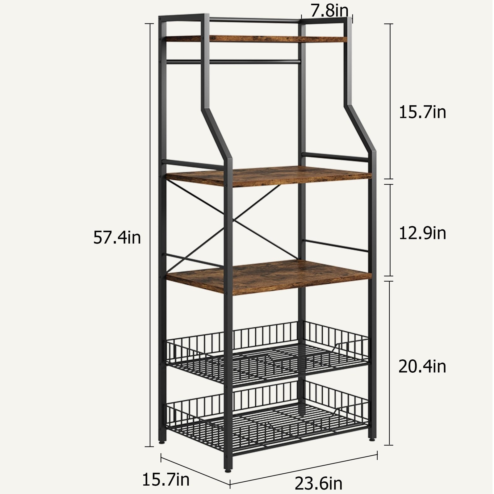 5 Tier Kitchen Bakers Rack with 8 Hooks Microwave Stand Coffee Bar Station Shelf