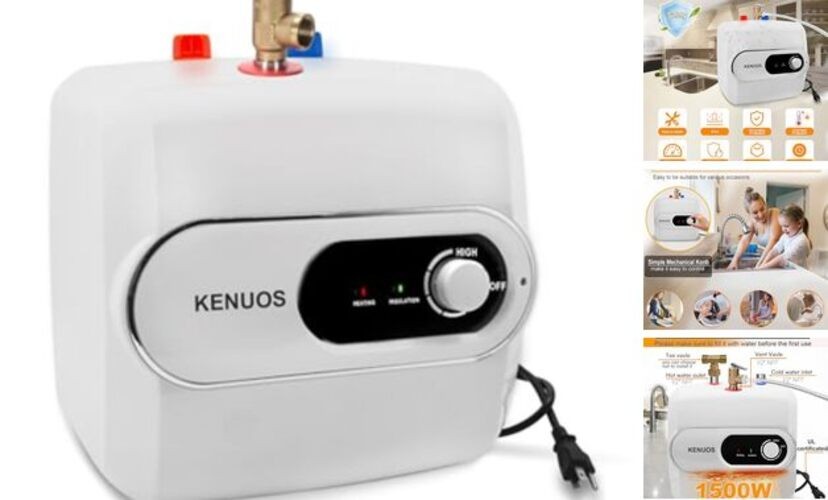 4 Gallon Water Heater Under Sink Instant Hot 14.2 in x 18.2 in x 12.2 in White