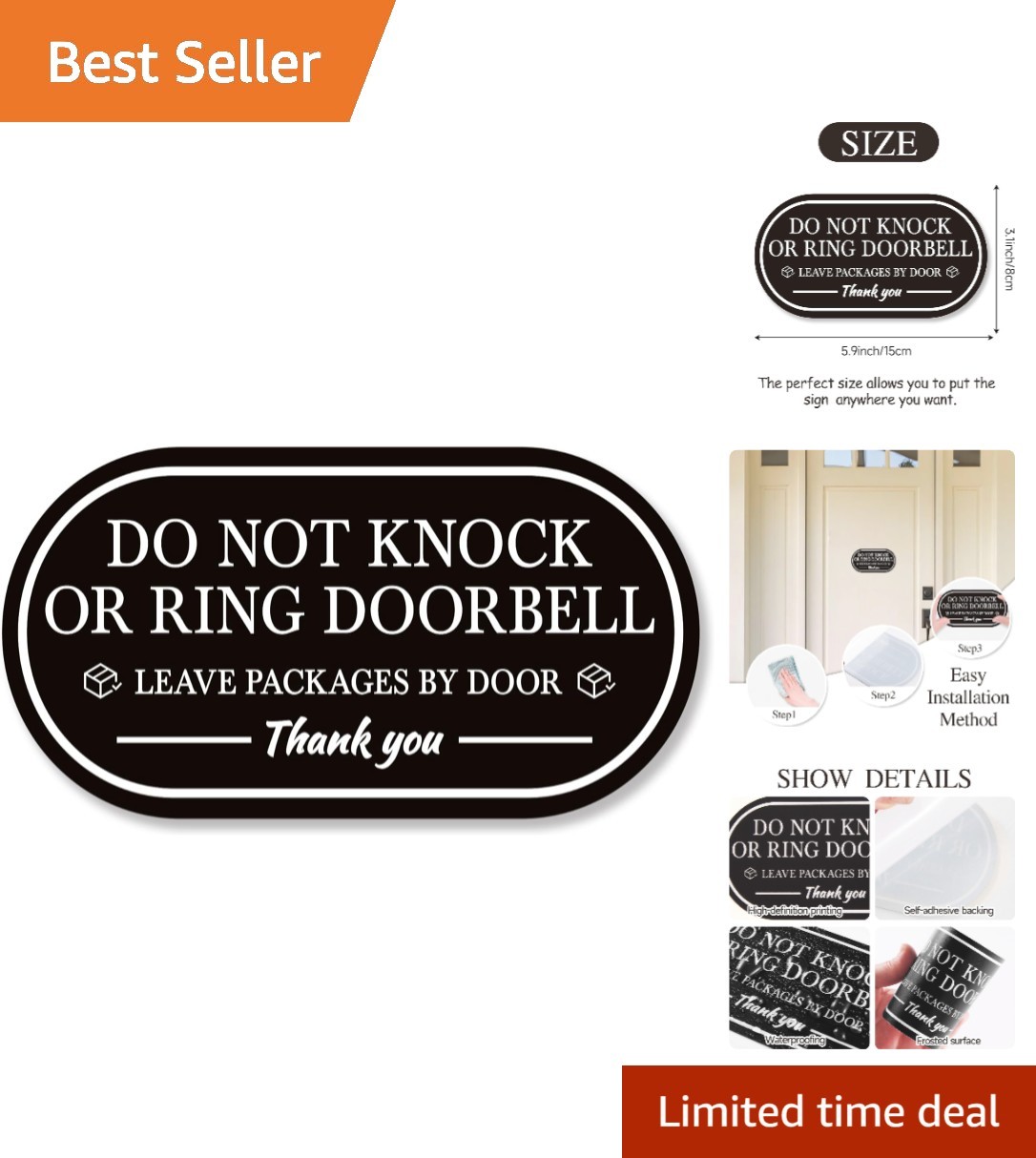 Waterproof No Soliciting Sign – Elegant Do Not Knock Door Sticker, 5.9 x 3.14in