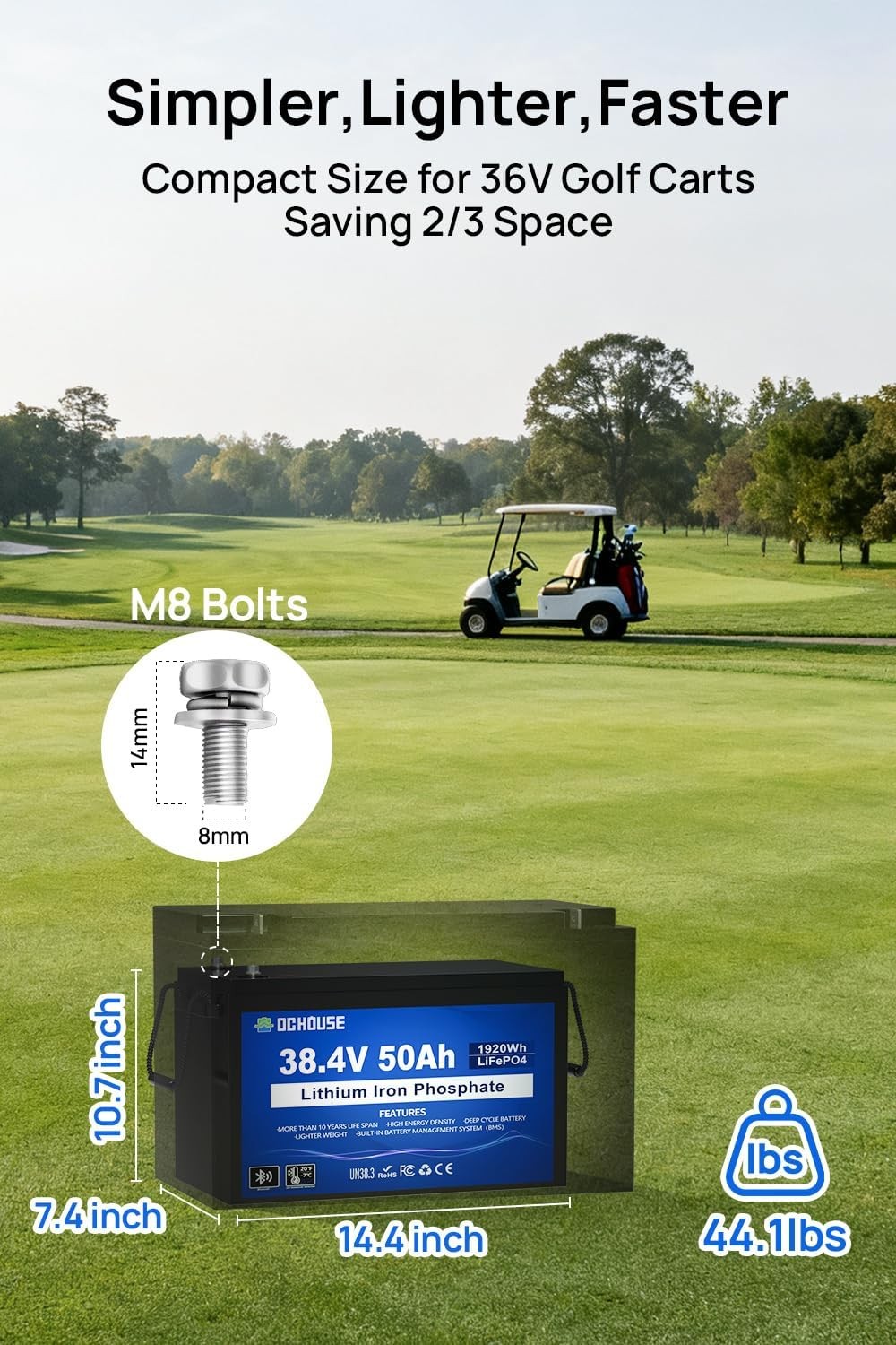 36V 50Ah Lithium Golf Cart Bluetooth Battery Smart Monitor Trolling Motor Solar