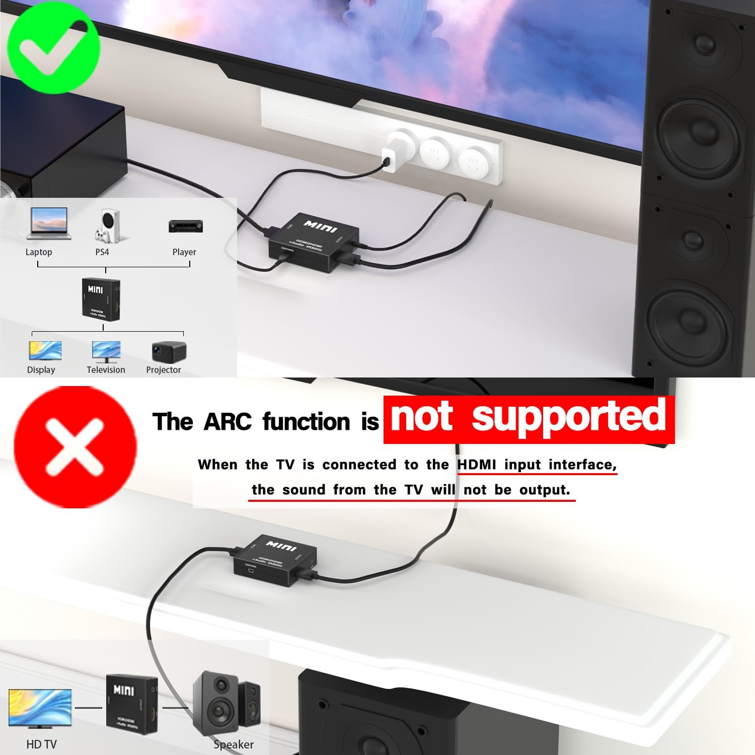 HDMI Audio Extractor Splitter,HDMI to 3.5mm Audio Adapter, 4K*2K@30HZ, 3D, 10…