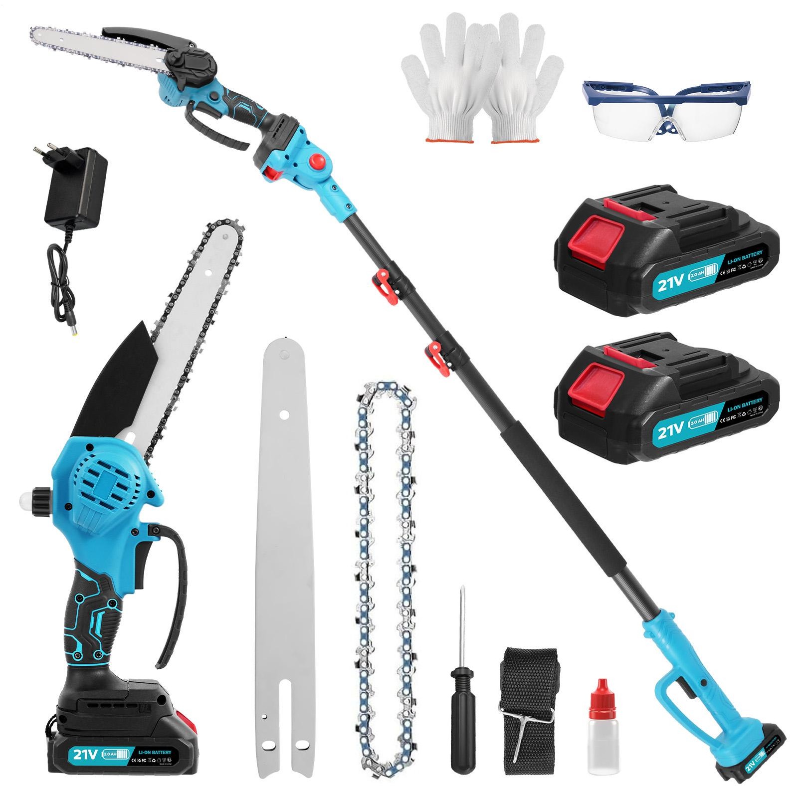 21V 2-in-1 Cordless Pole Saw Brushless& Pruning Shears 7 Inch Mini Chainsaw