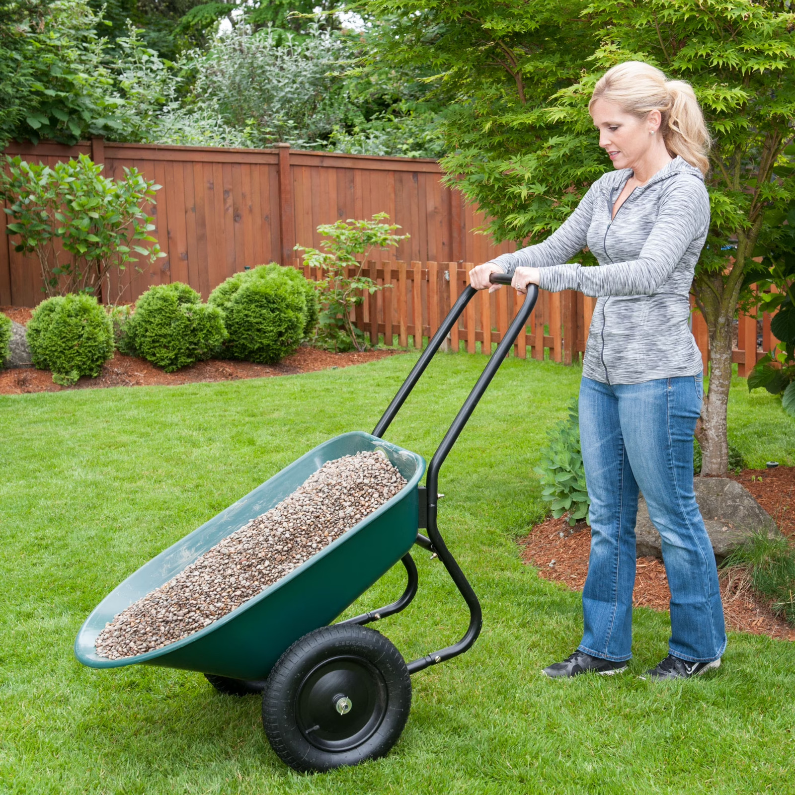 Original Marathon Yard Rover Poly Tray, 2-Wheel Home Garden Wheelbarrow Cart