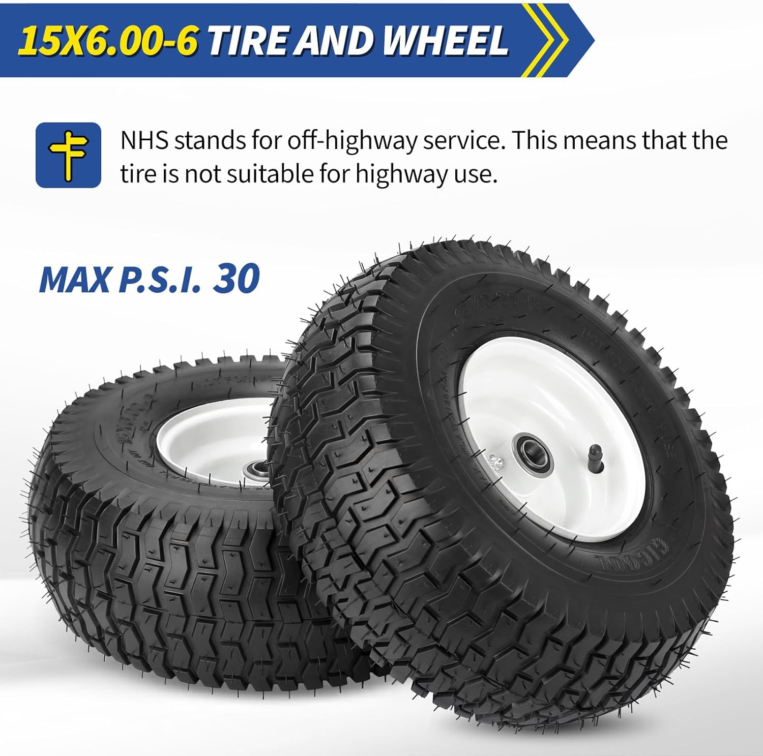 15X6.00-6 Lawn Mower Tire & Wheel Set – 2 Pcs with 3/4″ Bearings