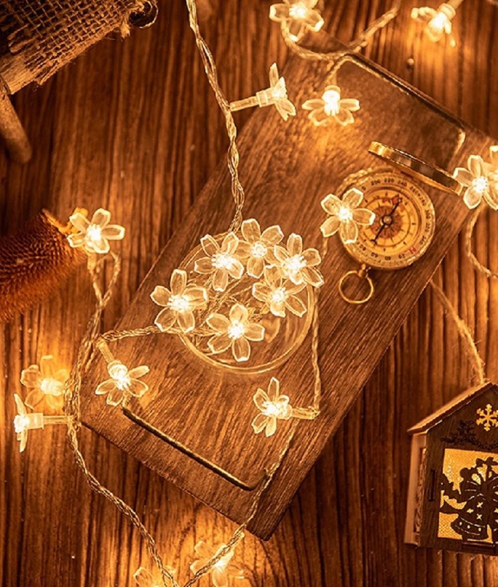 Flower String Lights Plug in 16ft 50 LED Cherry Blossom Fairy String Lights