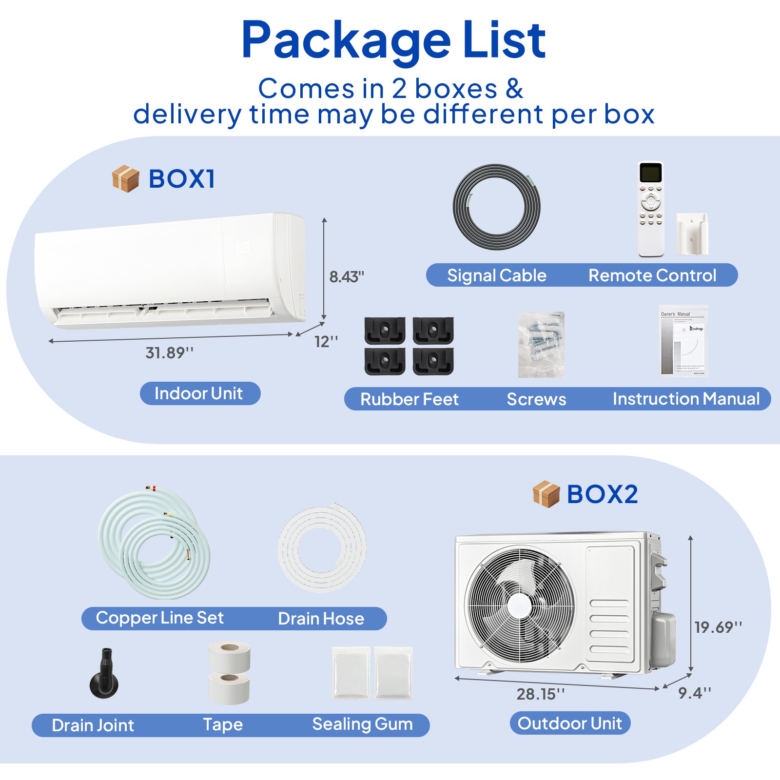 9000 BTU AC Ductless Mini Split Air Conditioner and Heat Pump 19 SEER2 115 VOLT