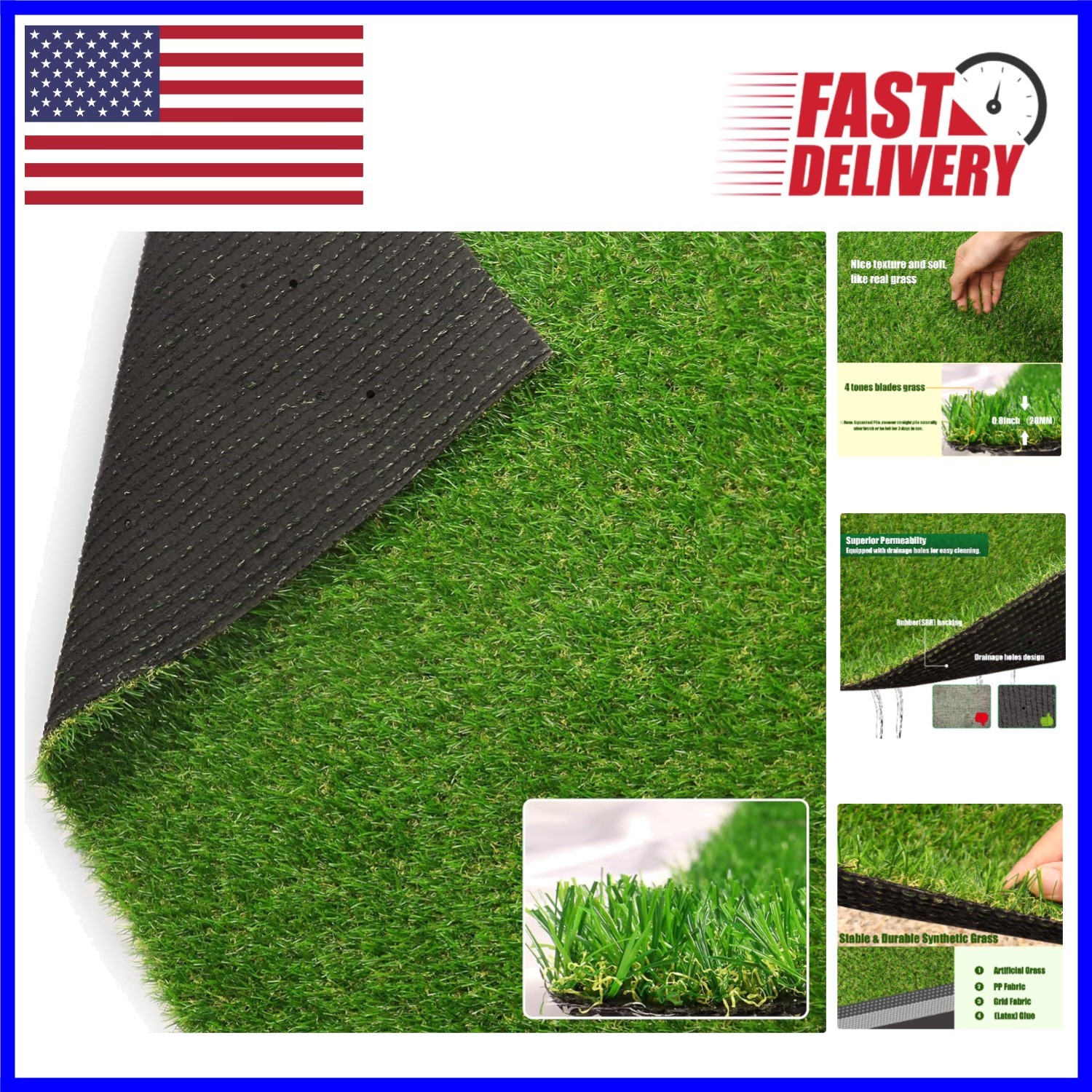 Durable 0.8 Inch Pile Height Artificial Grass Mat – Perfect for Pets and Gardens