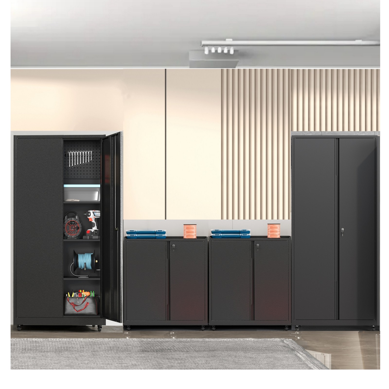 Rolling Garage Storage Cabinets System Workshop Set storage Cabinet Set On Wheel
