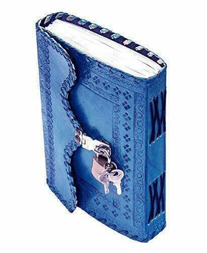 Leather Diary Journal Notepad Writing Book with Lock, Key and Handmade Papers UK