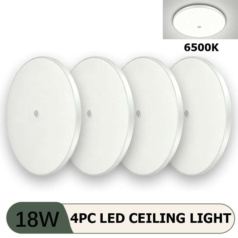 4 Pack 18W LED Flush Mount Ceiling Light Ultra Thin Round Motion Sensor 6500k