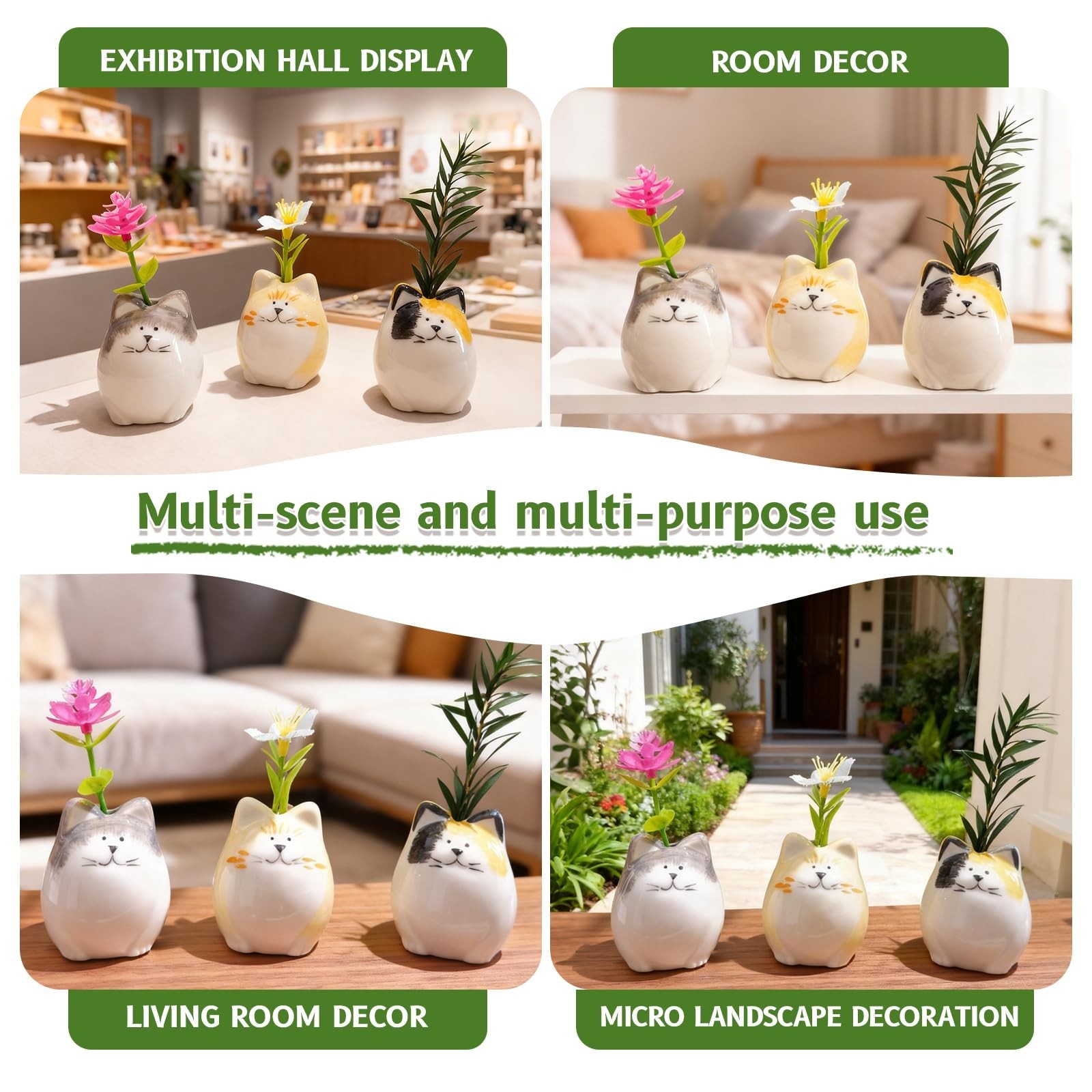3PCS Mini Flower Vases – Cute Ceramic Cat Bud Vases for Single Stem Flowers, Hom