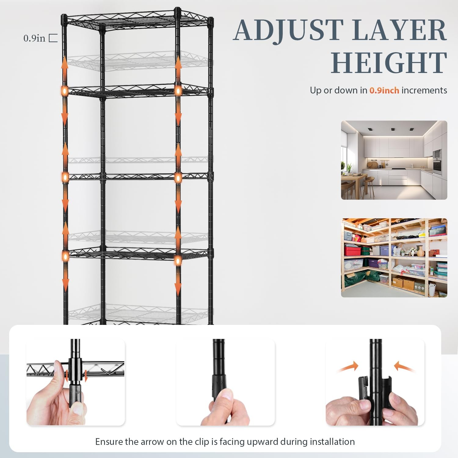 5Shelf Storage Shelves Adjustable Wire Metal Shelving Black 16.7×11.8×47.6