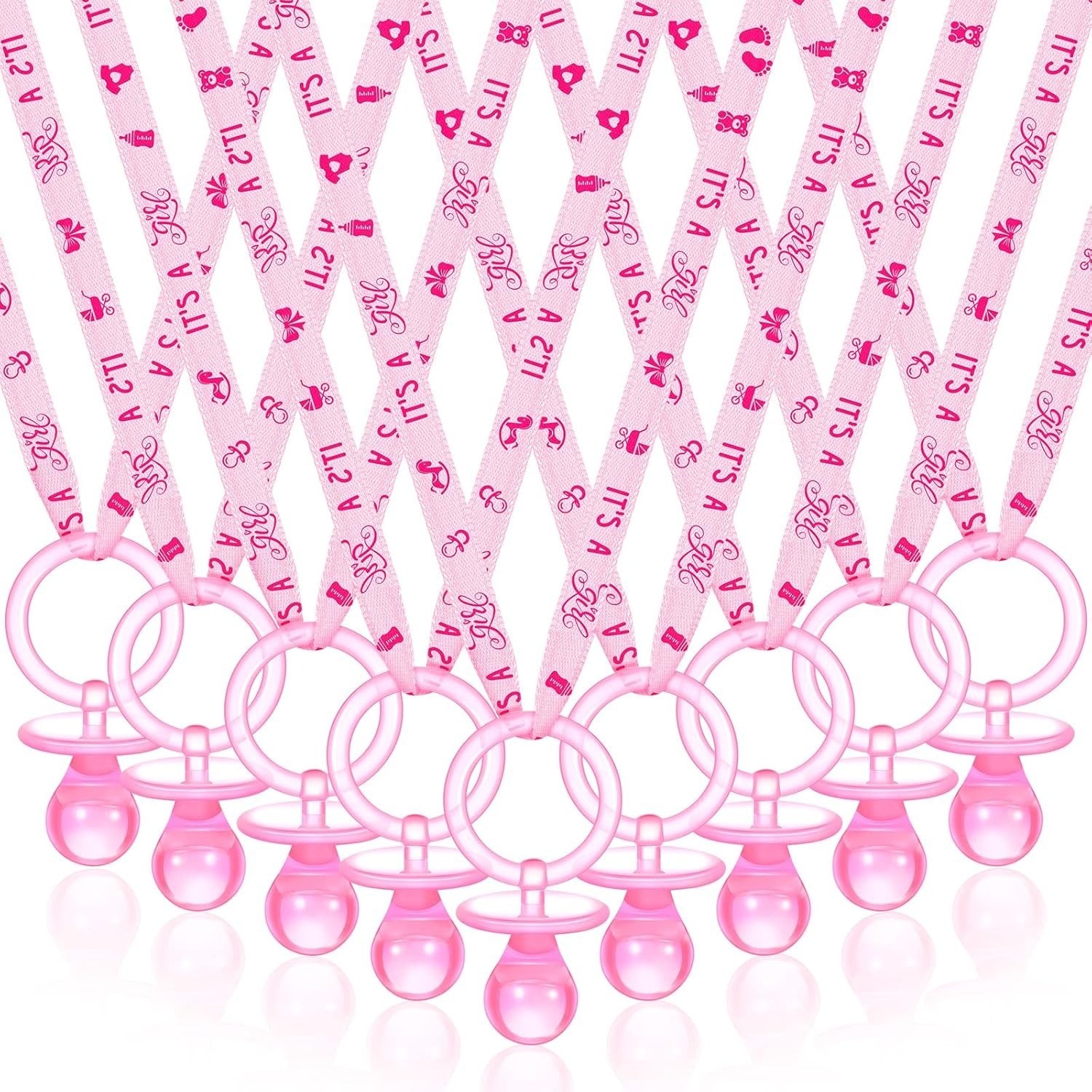 60pcs Pink Baby Shower Pacifier Necklace It’s a Girl Party Favors Table Scatter