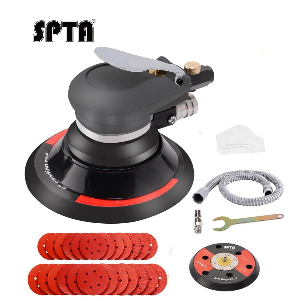 SPTA 5″ 6″ Pneumatic Palm Compressed Air Sander Random Orbital w/ 24 Sandpaper