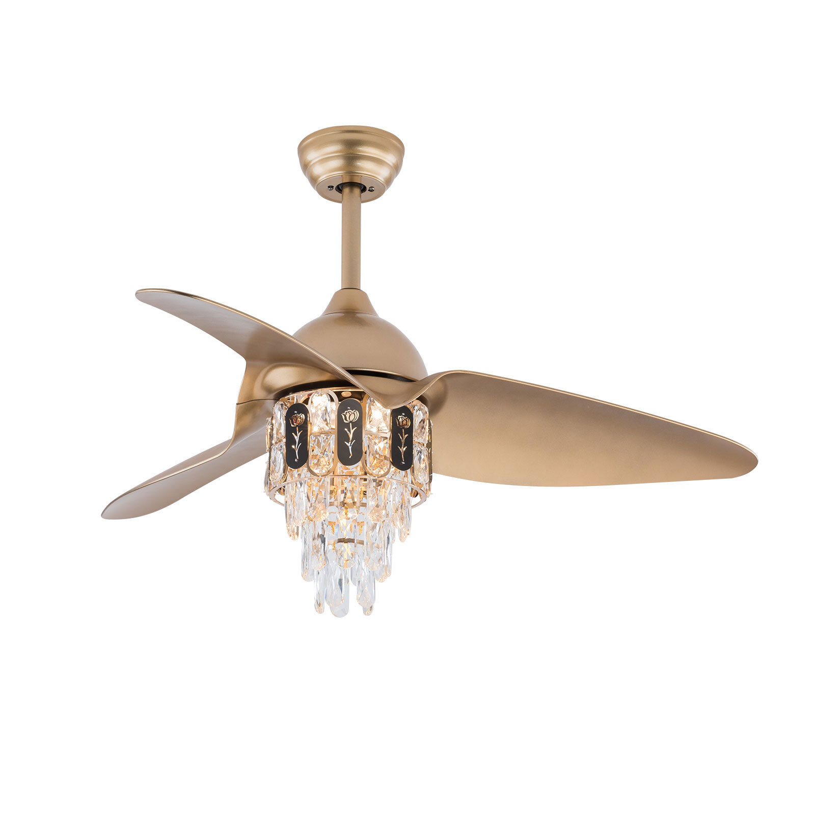 48″ Crystal Ceiling Fan Light Remote Control Chandelier Retractable Fandelier