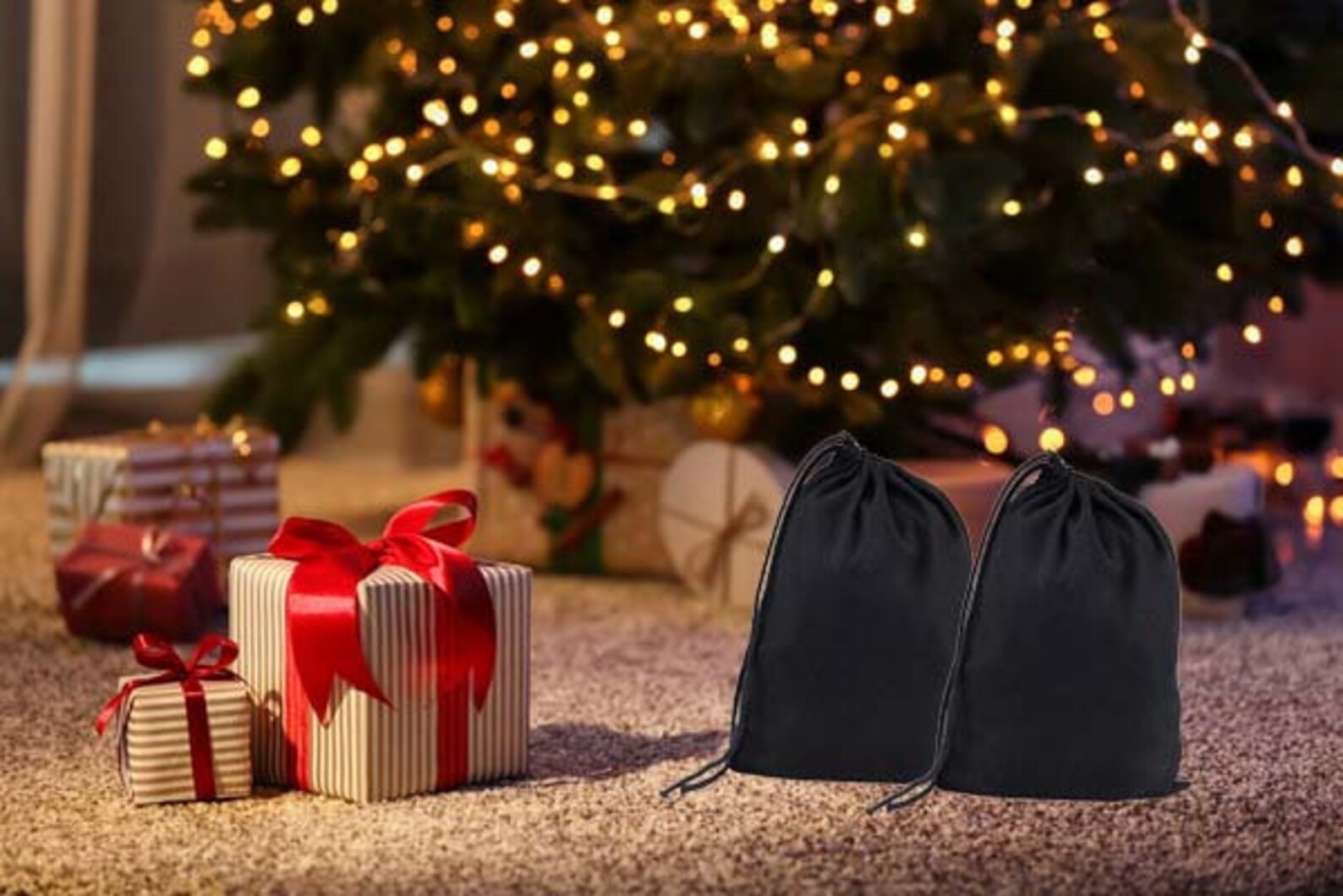 Black Cotton Drawstring Bags, Premium Quality, Reusable Washable, Select Sizes