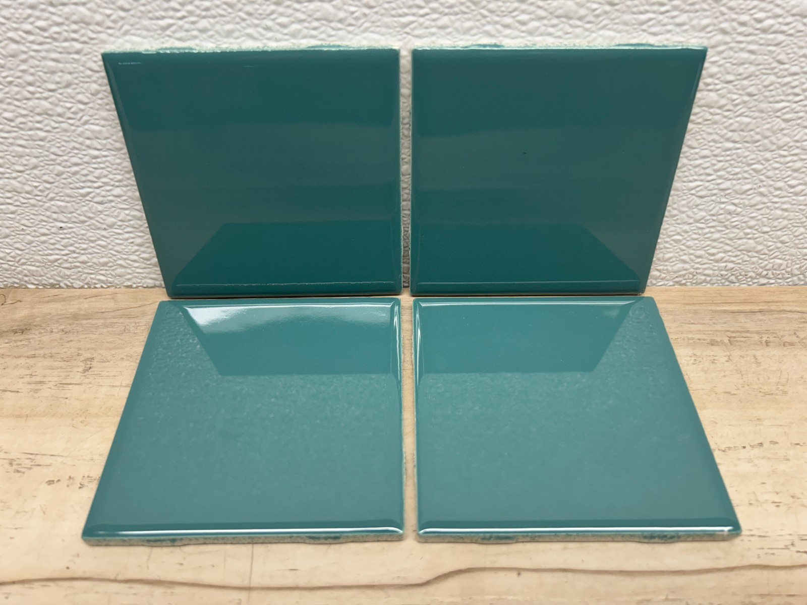 NOS Lot Of 4 Ceramic Bath/Kitchen Wall Square Tiles 4.25 Inch Dark Teal Green