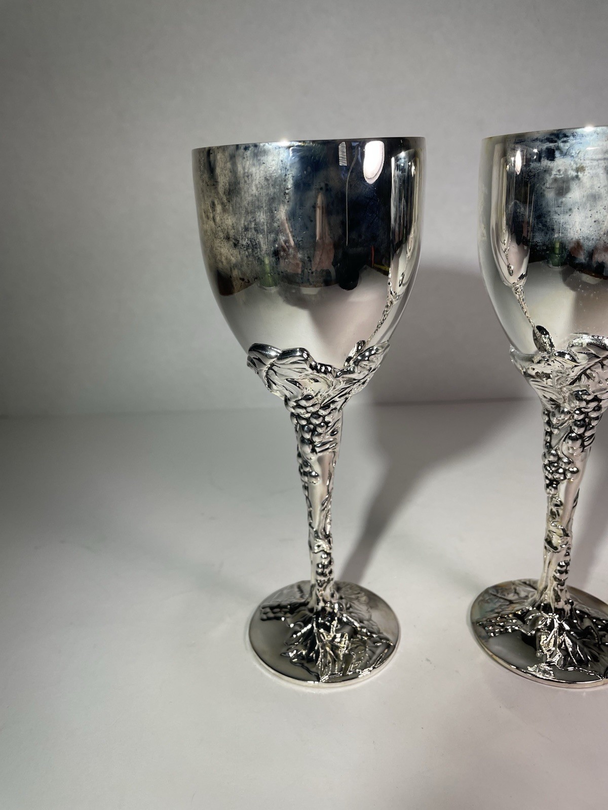 VTG Silver Plated Grape Stem Wine Goblet Set Of 2 By Godinger