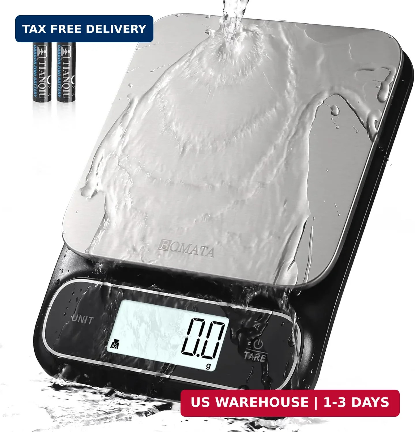 BOMATA Waterproof IPX6 Kitchen Scale, 0.1 g/0.01 oz High Precision, 5 kg/11 lbs,