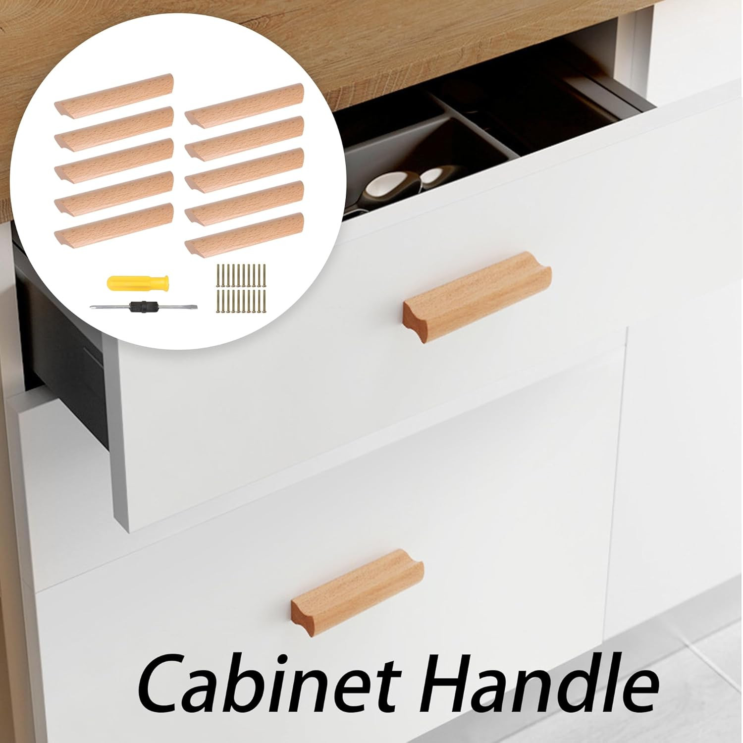Wooden Pull Solid Wood Drawer Handles for Kitchen Cabinet Dresser Door Pack of 1