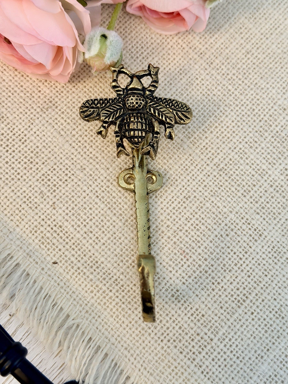Gold & Black Metal Bee Wall Hook Key Towel Coat Hanger Lightweight 4.25 inches