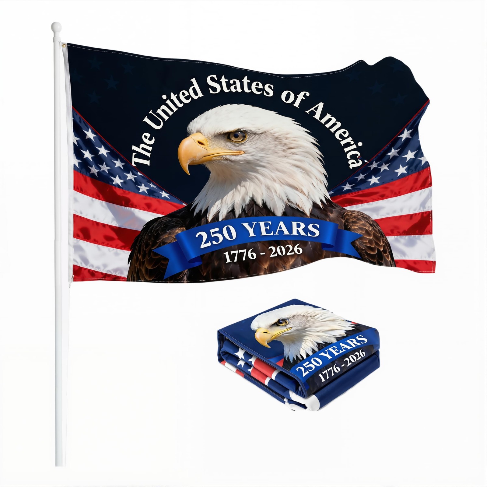 250th Anniversary USA DoubleSided 3Ply Flag 3×5 Ft Patriotic Outdoor Yard Bann