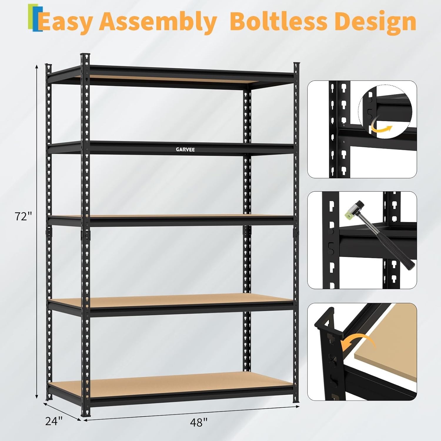 Storage Shelving Unit 5-Tier Adjustable Storage Shelves 72″ H x 48″ W x 24″ D