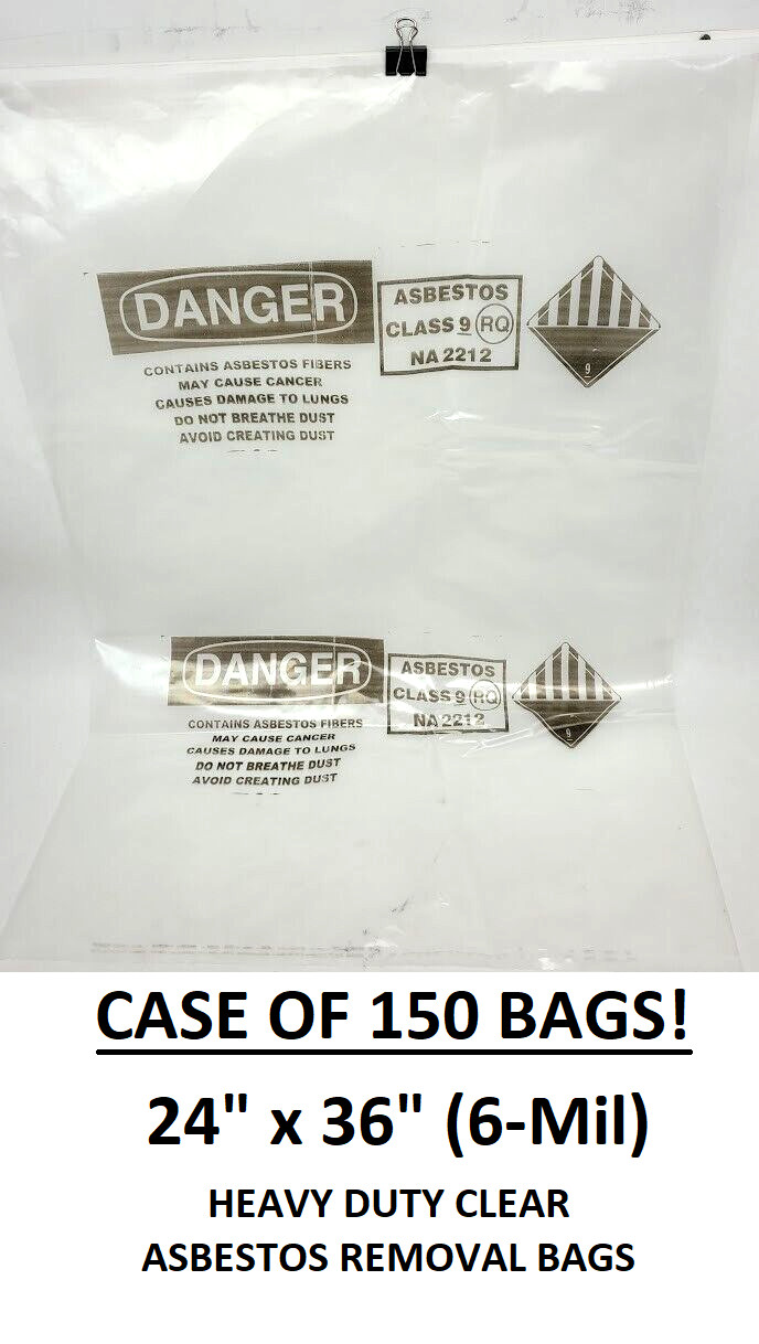 150 Bags! Clear Asbestos Removal Bags 24″ x 36″ x 6 Mil Heavy-Duty, 12-16 Gallon