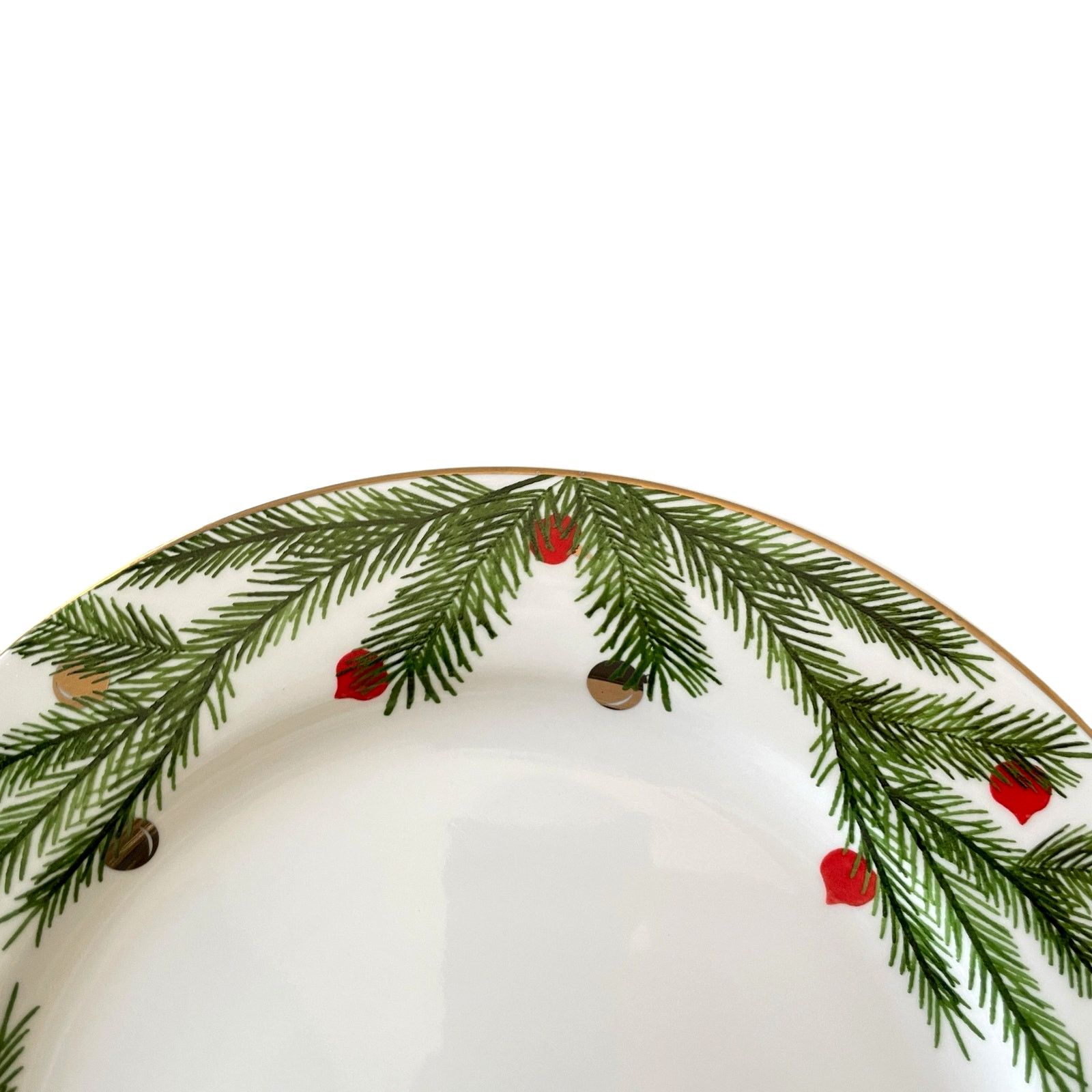 NEIMAN MARCUS Christmas Pine Dinner Plates 12.6in Holiday Green White Set 4 New