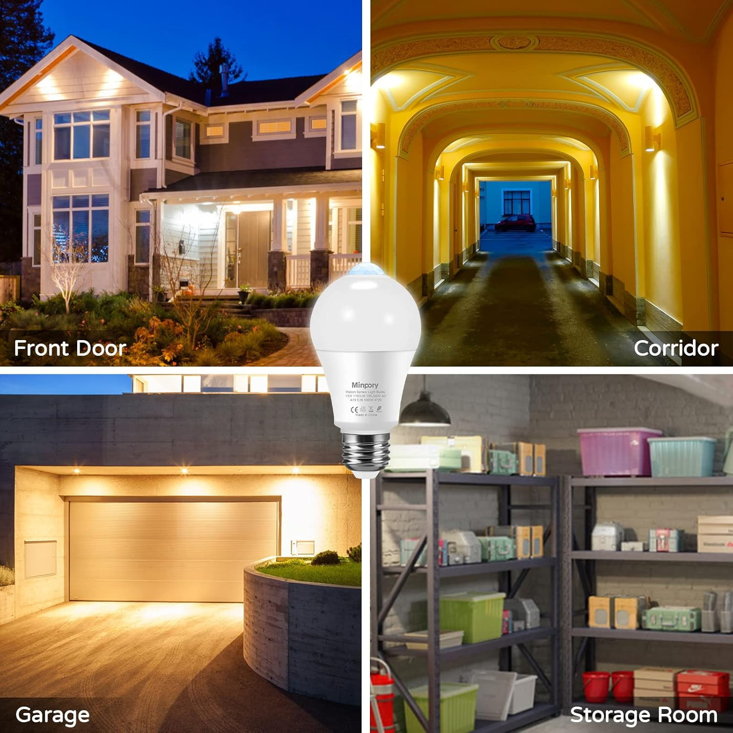 Motion Sensor Light Bulbs, 13W(100W Equivalent) Motion Detector Auto Activated D