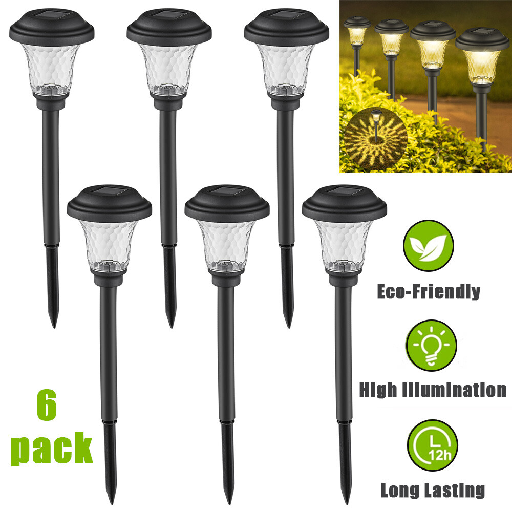 6pk Glass Solar Pathway Lights Super Bright 12Hrs Auto On/Off IP65 Yard LED US