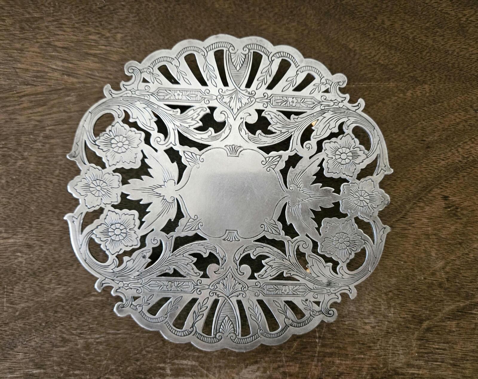 Vintage Wallace Silver Plate Trivet with Etched Floral Design #7321