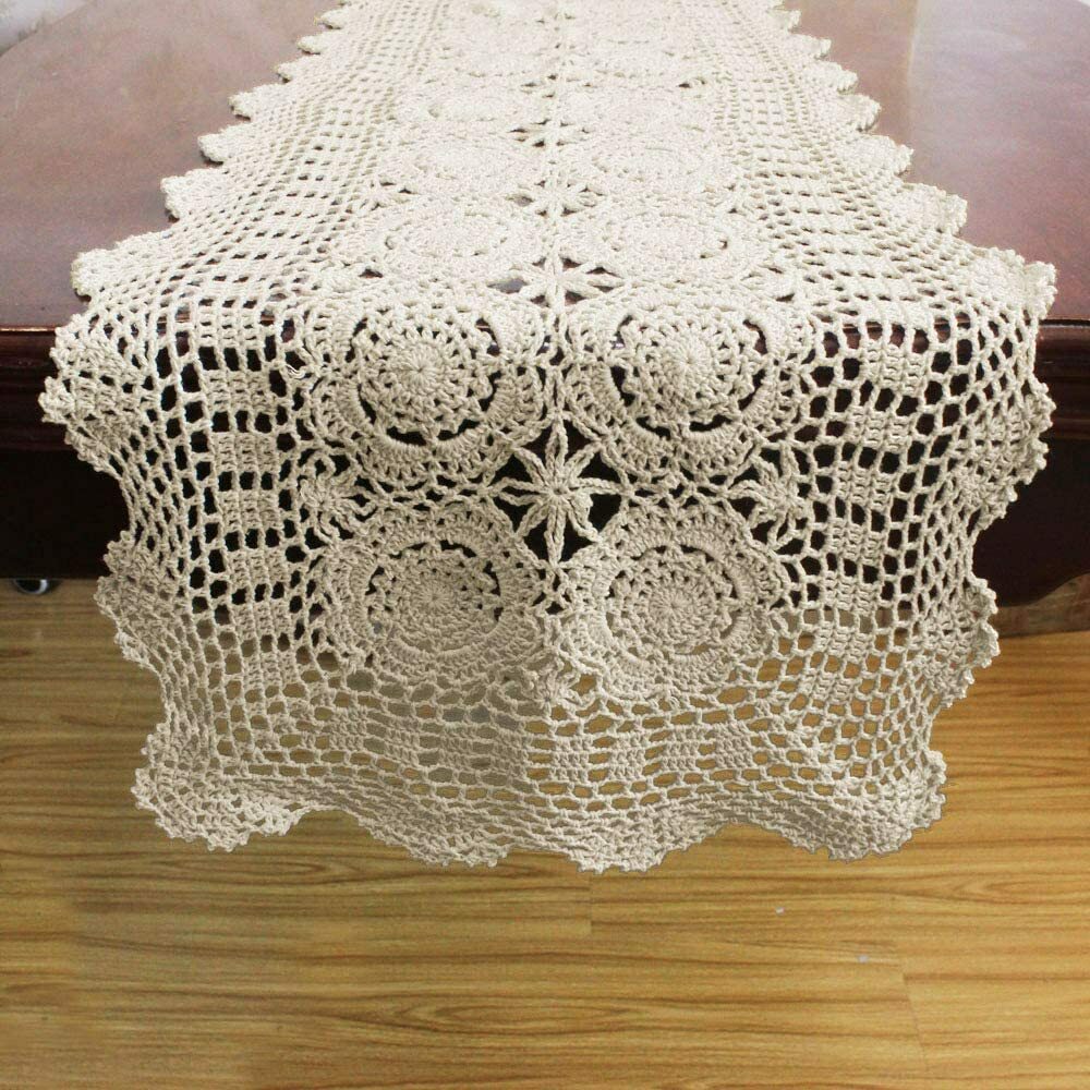 Cotton Crochet Lace Table Runner Rectangle For Dinner Table Handmade Table Cover