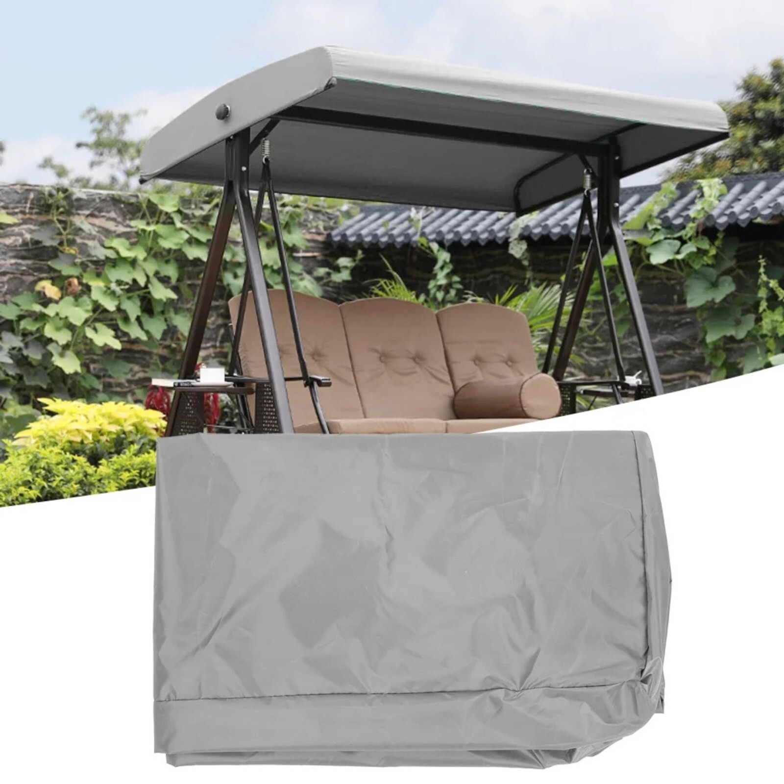 Swing Canopy Replacement Patio 3-Seater Swing Top Cover Canopy Only-75″x47″-Grey