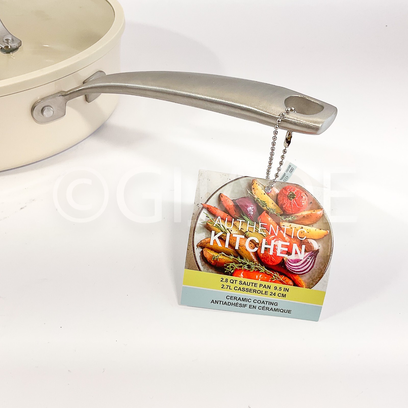 Authentic kitchen Non-Stick Ceramic 2.8-qt Sauté Pan Frying Beige & Silver New