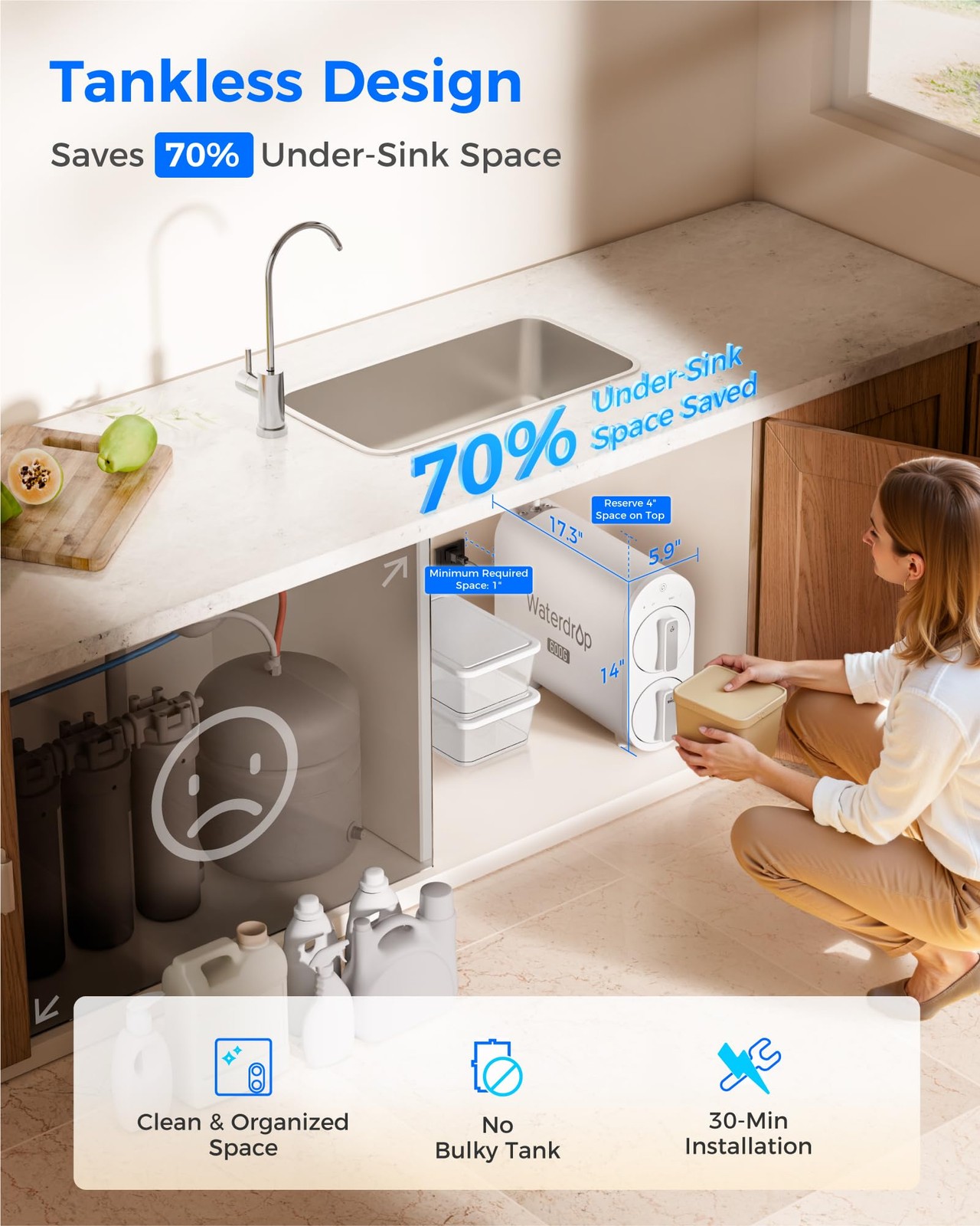 Waterdrop G2P600 Reverse Osmosis System, TDS Reduction, 7 Stage Water Filtration