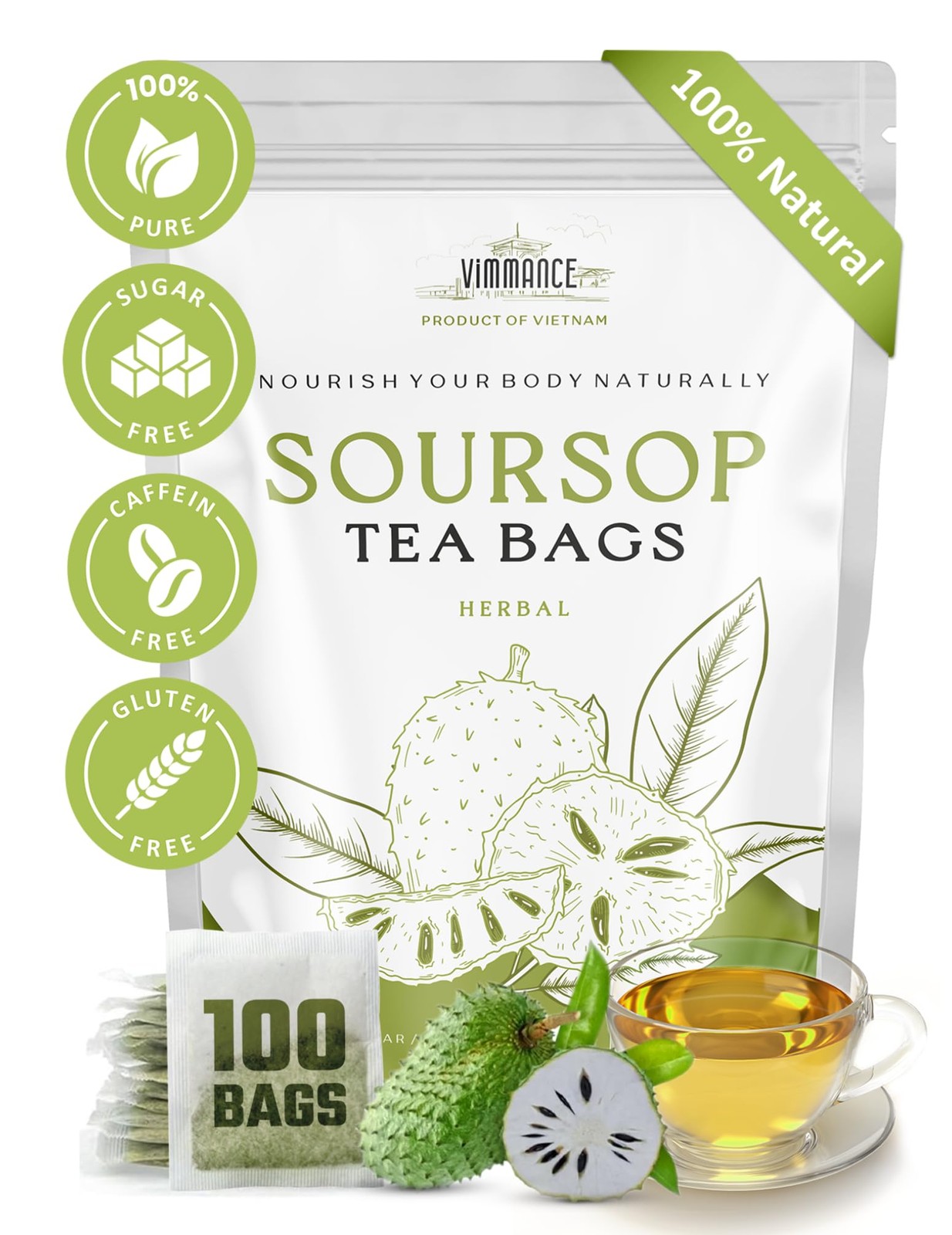 VIMMANCE Soursop Tea Bags, Graviola, Guanabana Tea, Vietnamese Herbal Tea, 10…