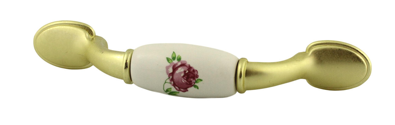 (5 Pack) 3 inch Pink Rose Ceramic Pull Polished Brass