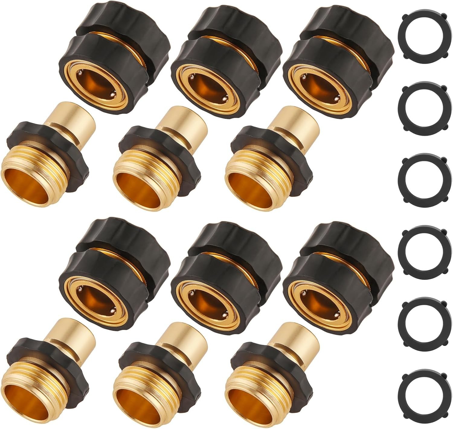 6 Set Quick Connect Hose Fittings for Garden Hose Quick Connector with 3/4 Inch