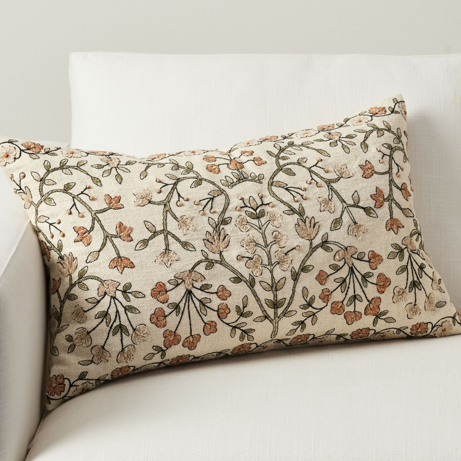 Best seller Pottery Barn Zea Embroidered Lumbar Pillow cover 16×26 -Warm Multi