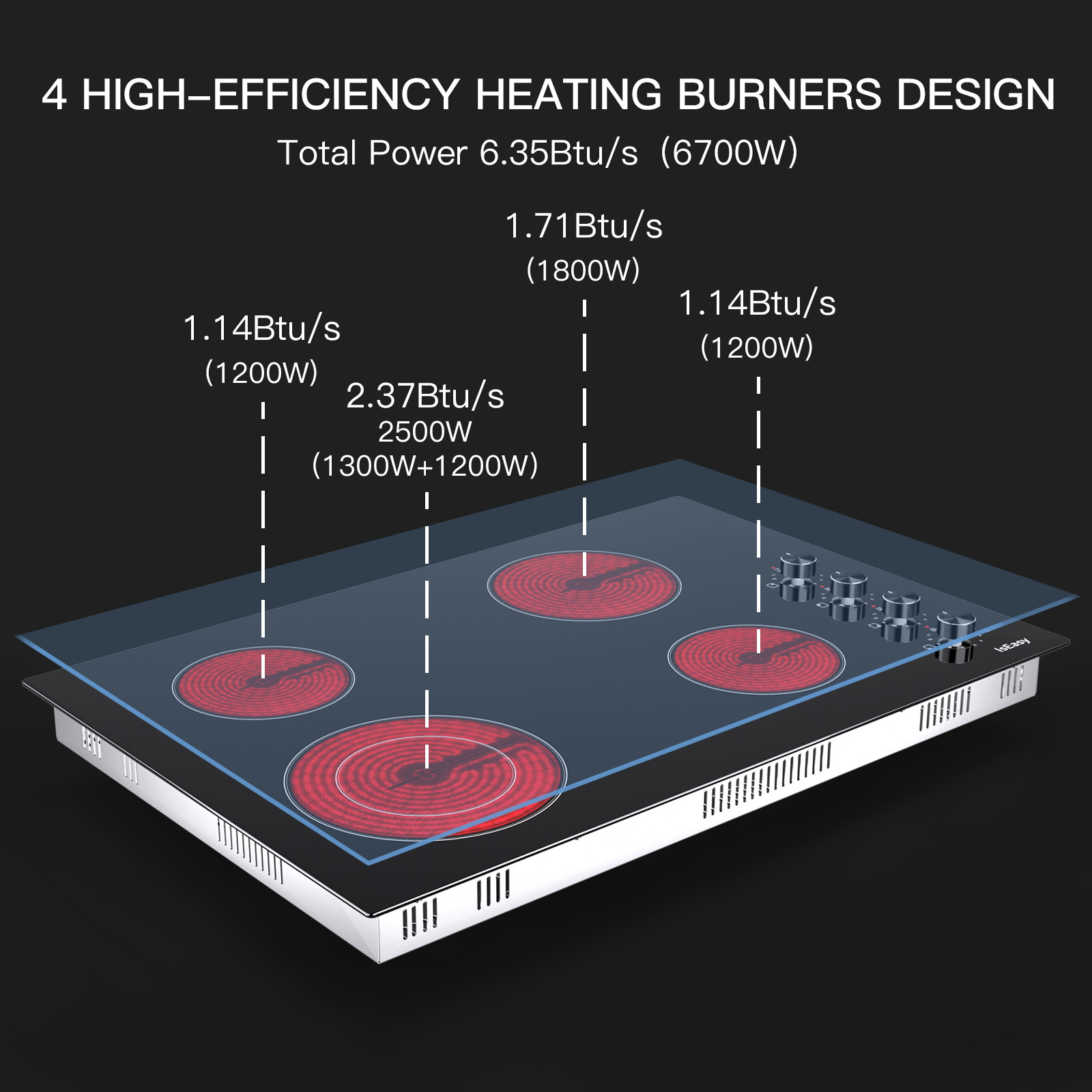 30 inch 4 Burner Element Radiant Electric Cooktop, Knob Control, Glass Black