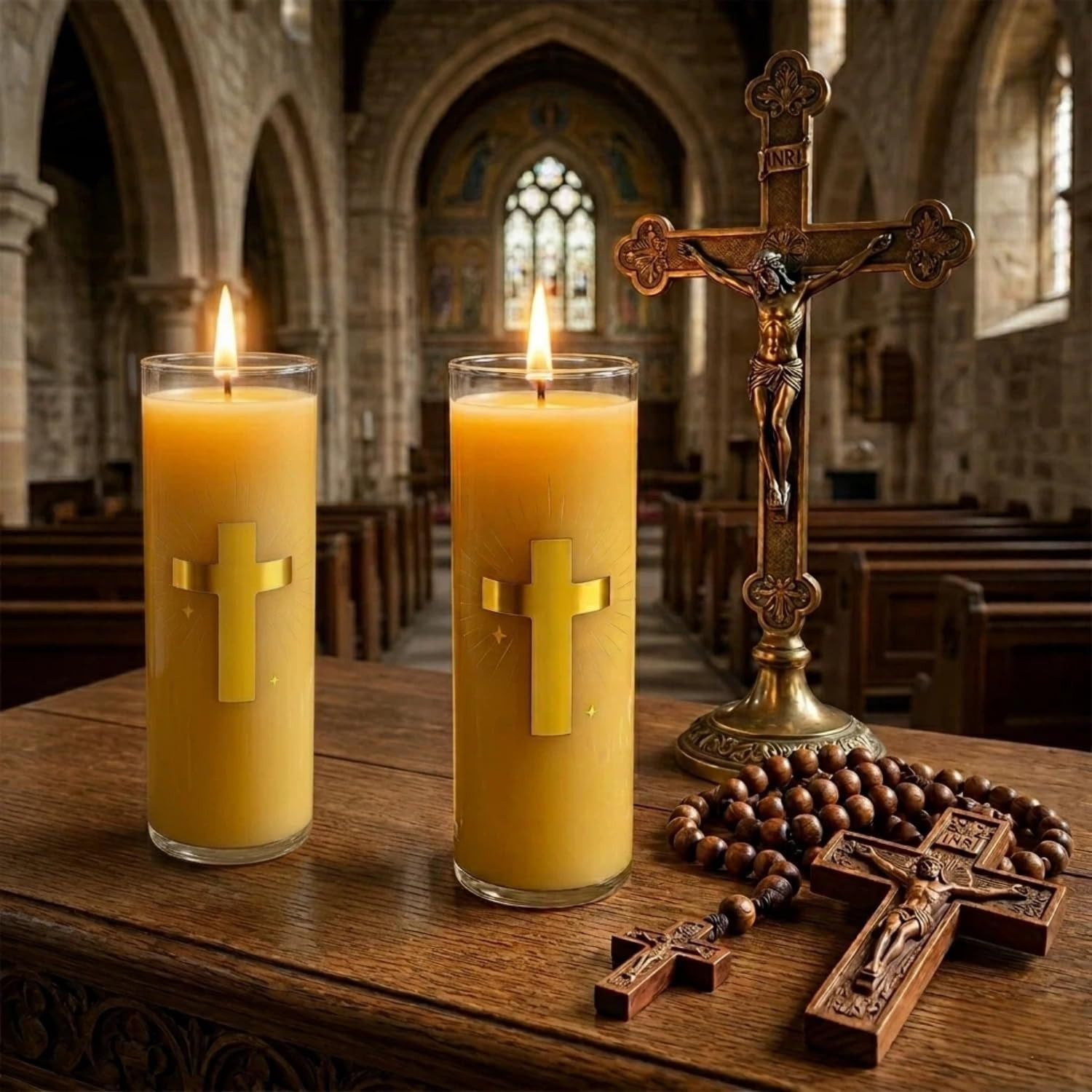 Pure Beeswax Prayer Candles – 2 Glass Jars, 80 Hours Each, Unscented Pillar Cand